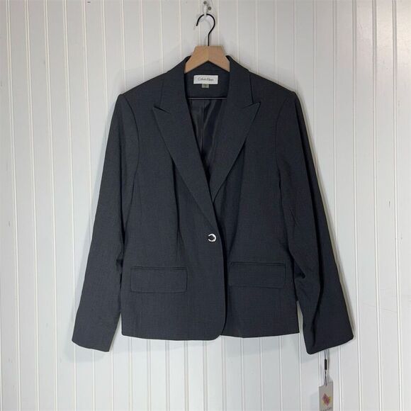 NWT Calvin Klein Plus Size Blazer 20 Gray One Button Suit Jacket Workwear Career - Picture 1 of 9